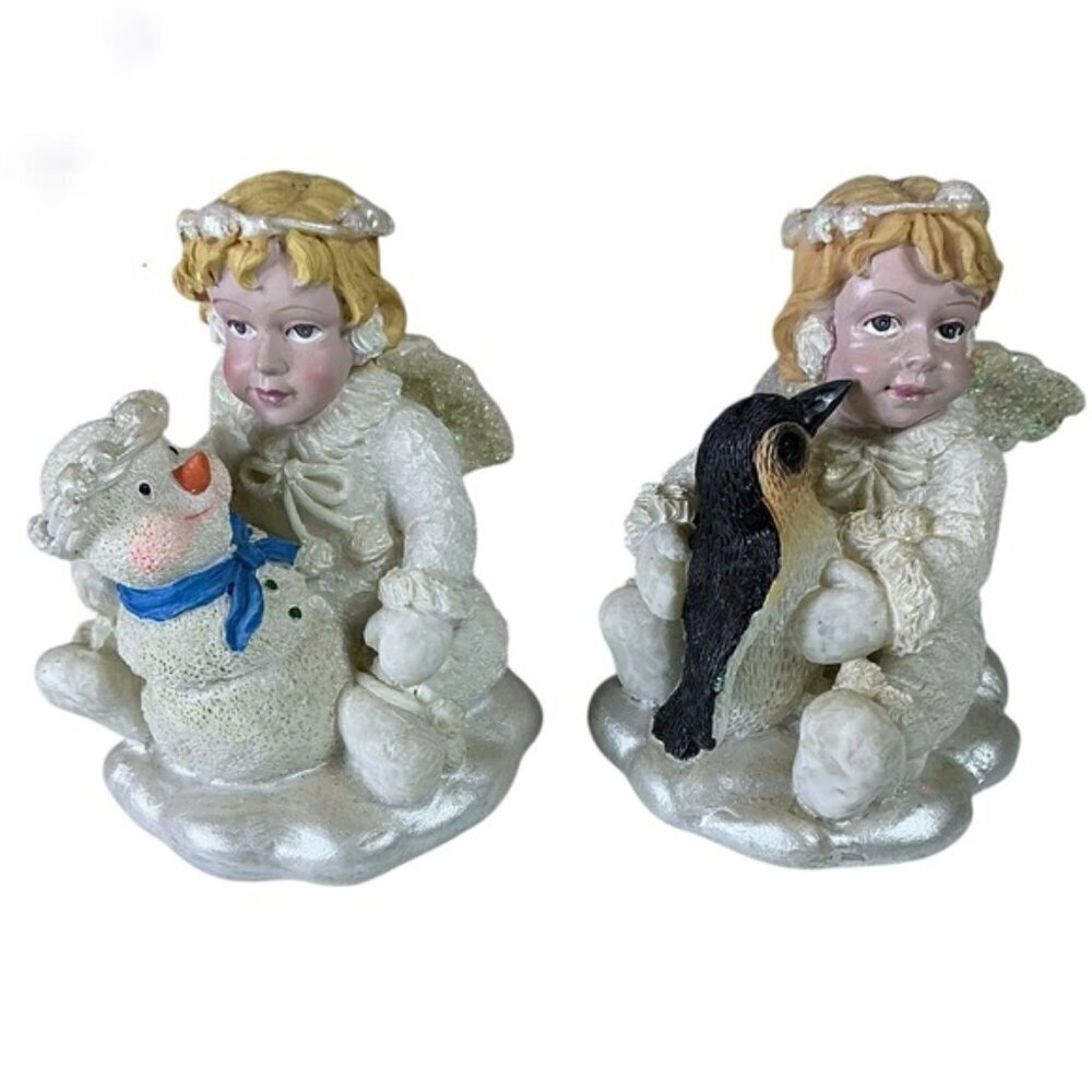 Vintage Snow Angel Figurines Christmas Collectible Snowman Pinquin Glitter Wings - Picture 10 of 16